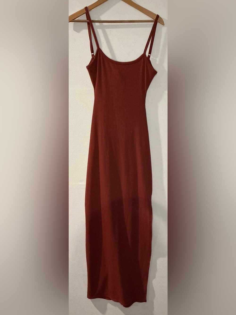 Lulus Rust Ribbed Maxi Dress XS Stretch Tie Back Side Slit - Picture 2 of 12